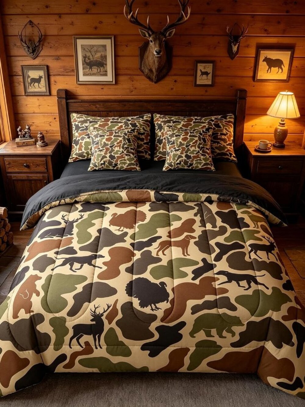 Camo Deer Bear Comforter Set Full Size Kids Boys Girls Bed in a Bag